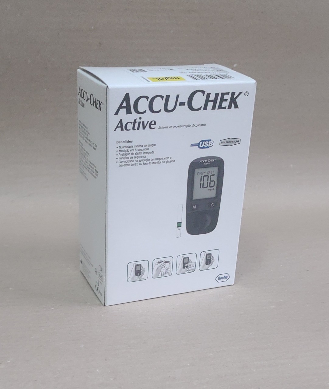 Medidor de Glicose Accu-Chek Active Roche (acompanha 10 tiras reagentes)